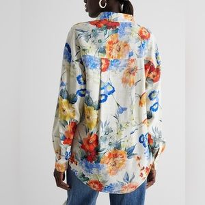 Express Linen-Blend Floral Boyfriend Portofino Shirt